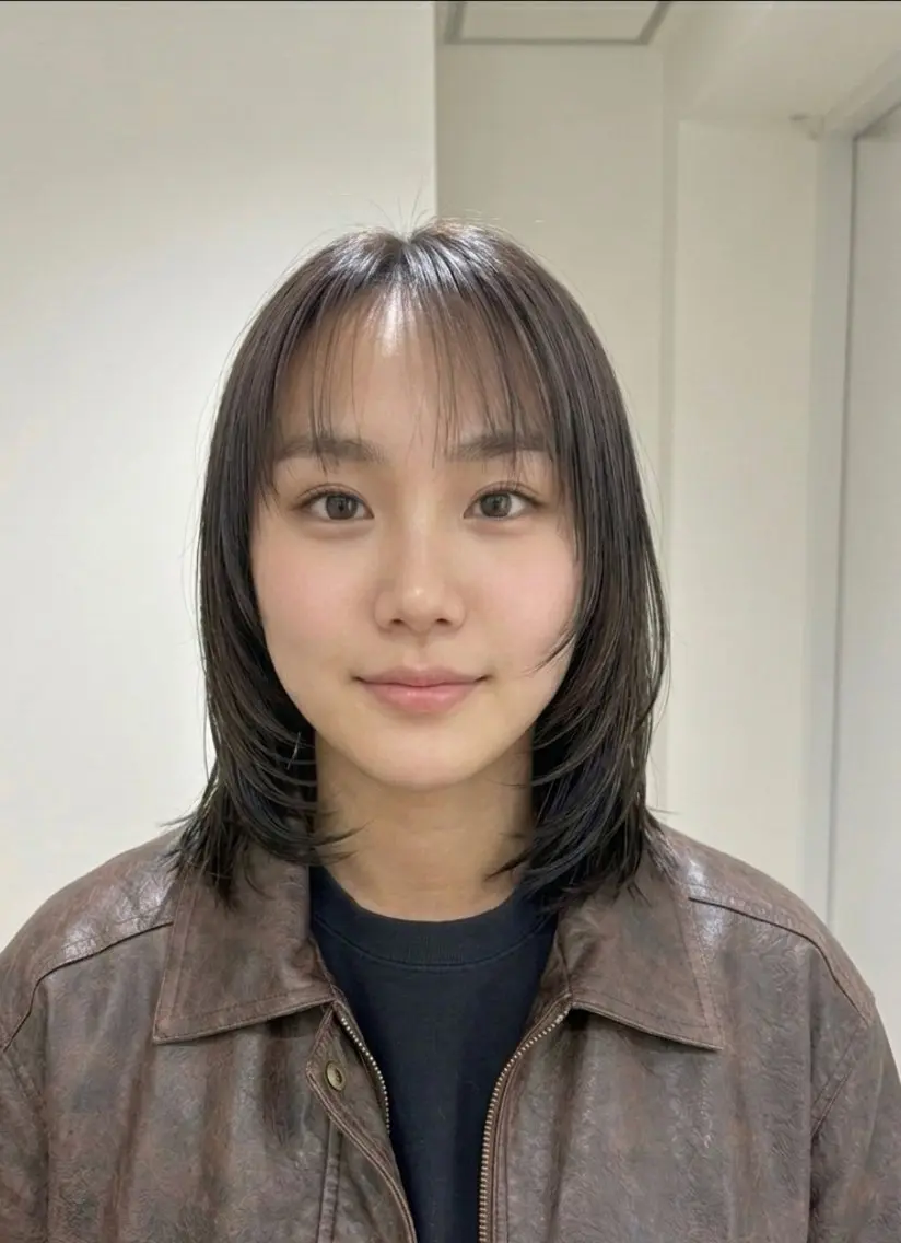 ミディアム カラー 顔まわりレイヤー 顔周りカット レイヤーカット カット ヘアカラー NaVIユウジ オリーブ/レイヤーのヘアスタイル