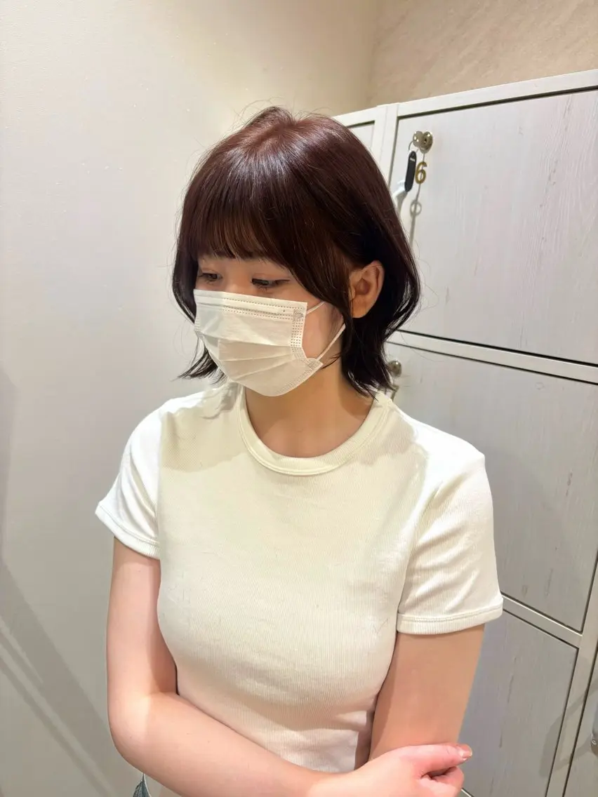 ミディアム ボブレイヤー ピンクブラウン ボブ レイヤーカット 大橋 彩香のヘアスタイル