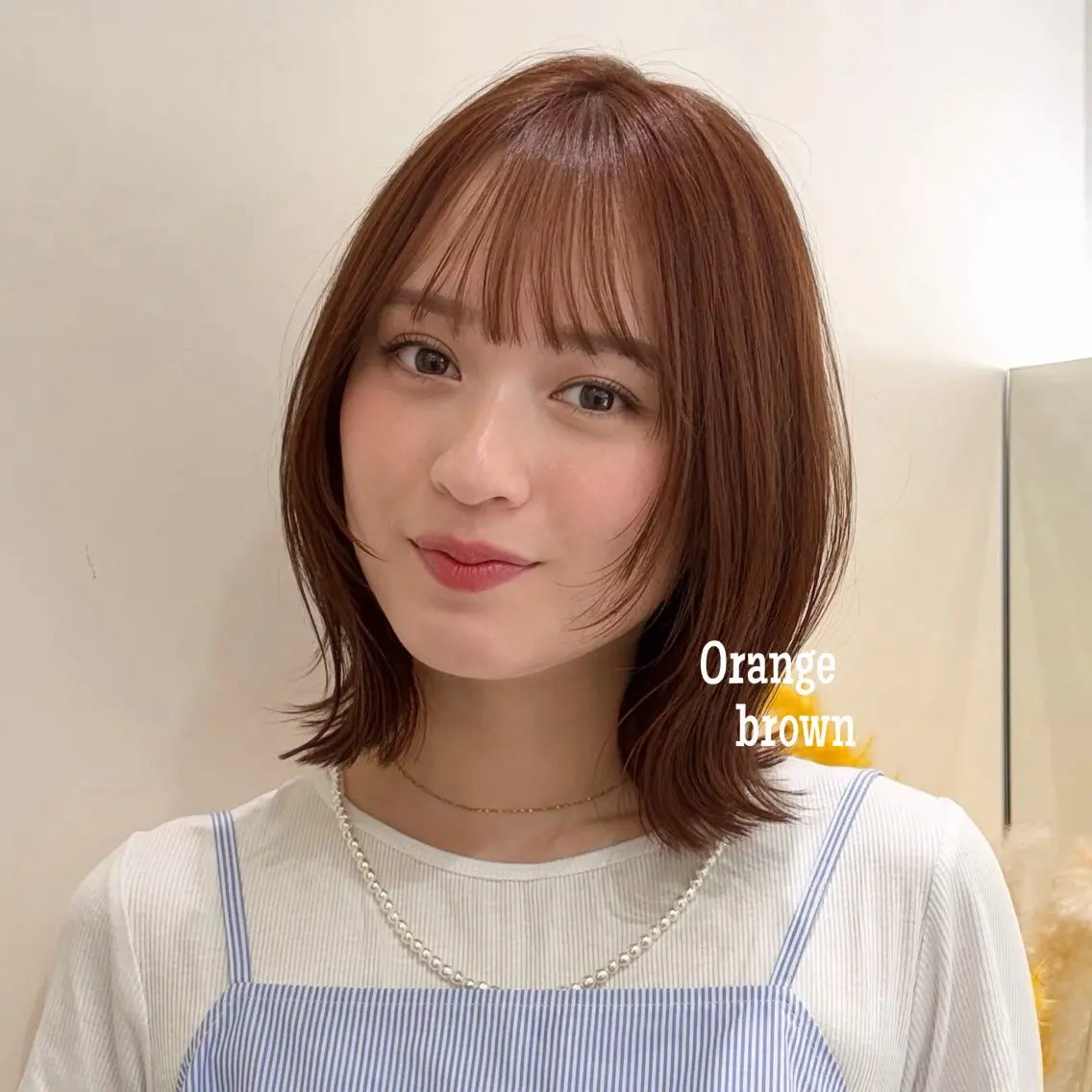 ミディアム カラー ボブレイヤー ブラウンカラー オレンジ オレンジブラウン ボブ カット ヘアカラー トリートメント 暖色カラー/ボブ/ 銀座/モエのヘアスタイル