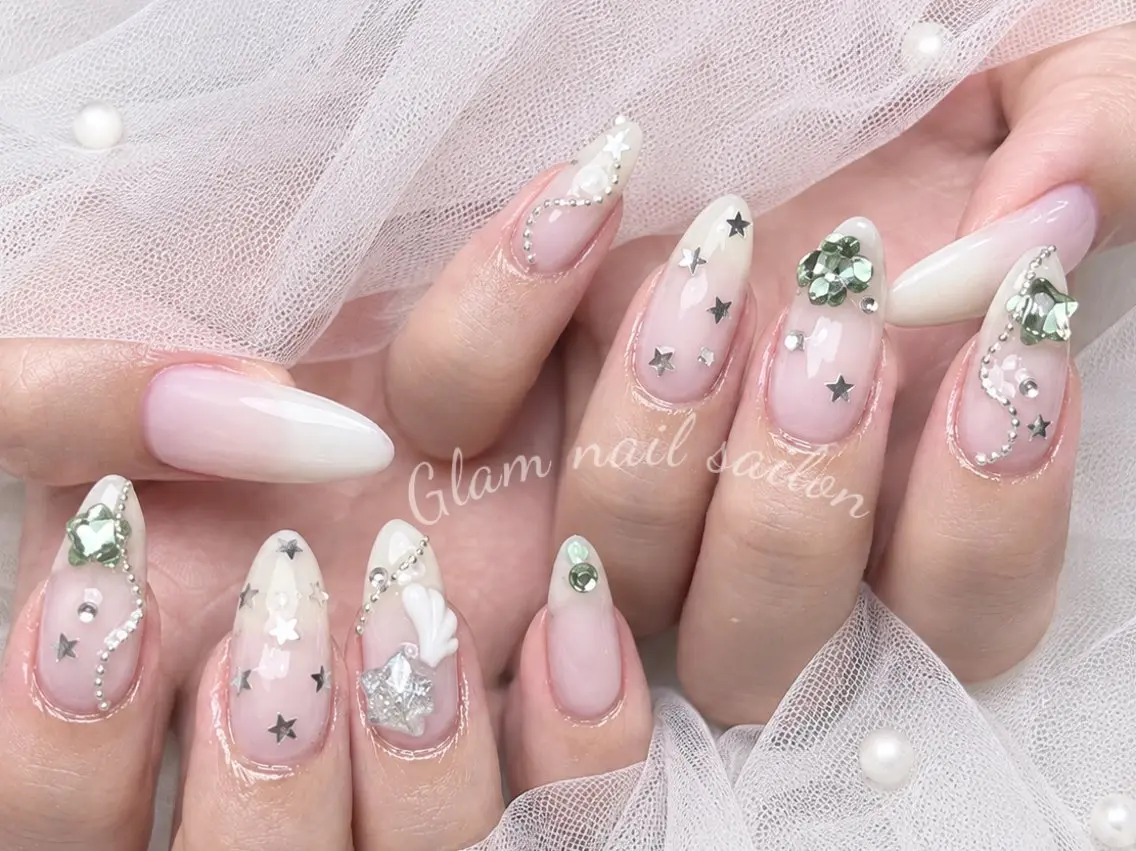 ネイル ハンドネイル エツメ💅 長さ出し🎀デザインのネイルデザイン
