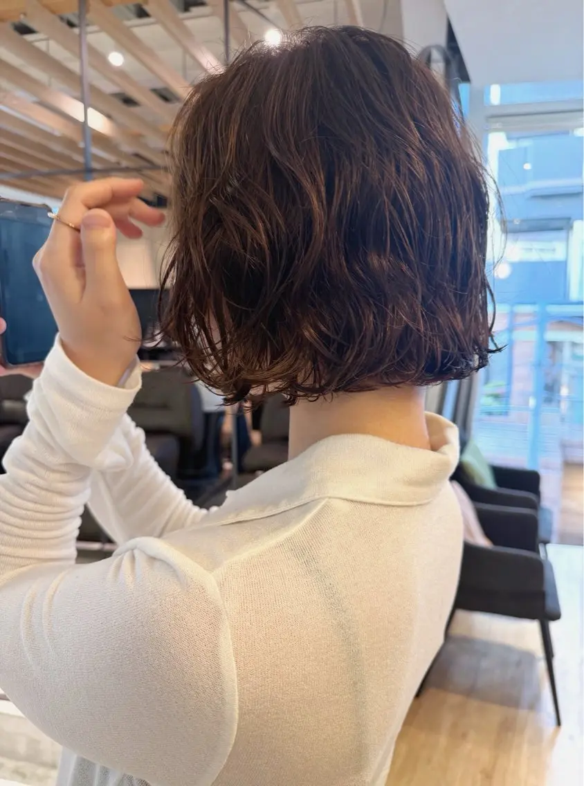 ミディアム ミディアムパーマ ボブ カット パーマ 切りっぱなしボブ/ パーマ須藤優真のヘアスタイル