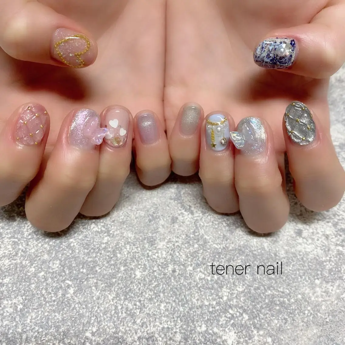 ネイル ブルー ピンク テネルネイル tener nailのネイルデザイン