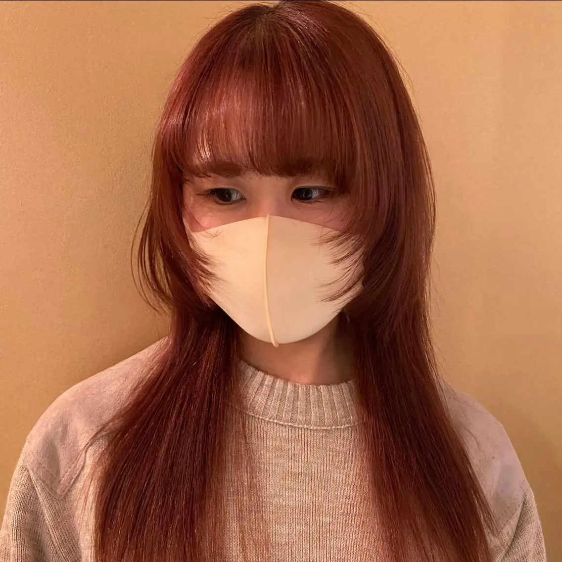セミロング カラー オレンジ ウルフカット Yuki☺︎パーマ レイヤーカットのヘアスタイル