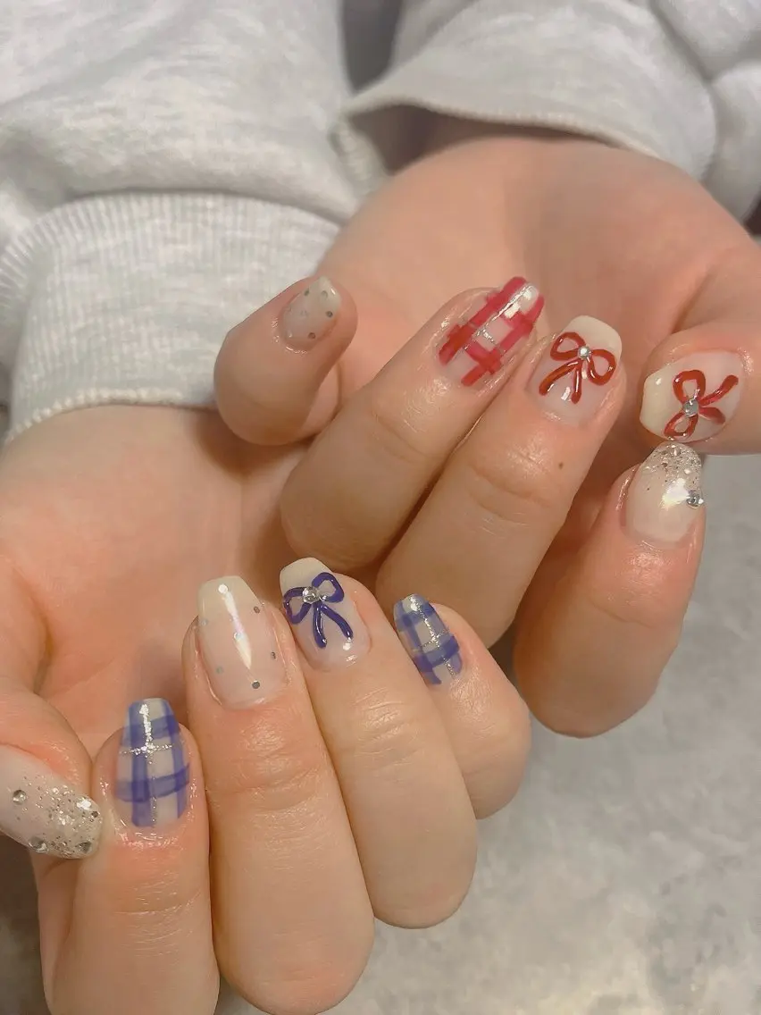 ネイル 成人式 ガーリー 韓国ネイル 持ち込み リボン ベテランネイル cnc  nailのネイルデザイン