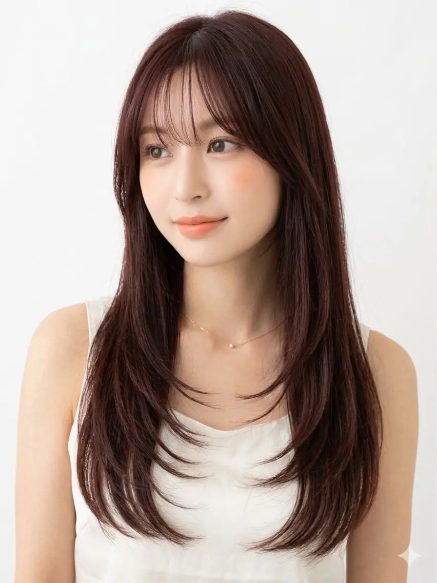 ロング カラー 韓国風ヘア レイヤーカット カット ヘアカラー マール公式 ジュニアスタイリストのヘアスタイル