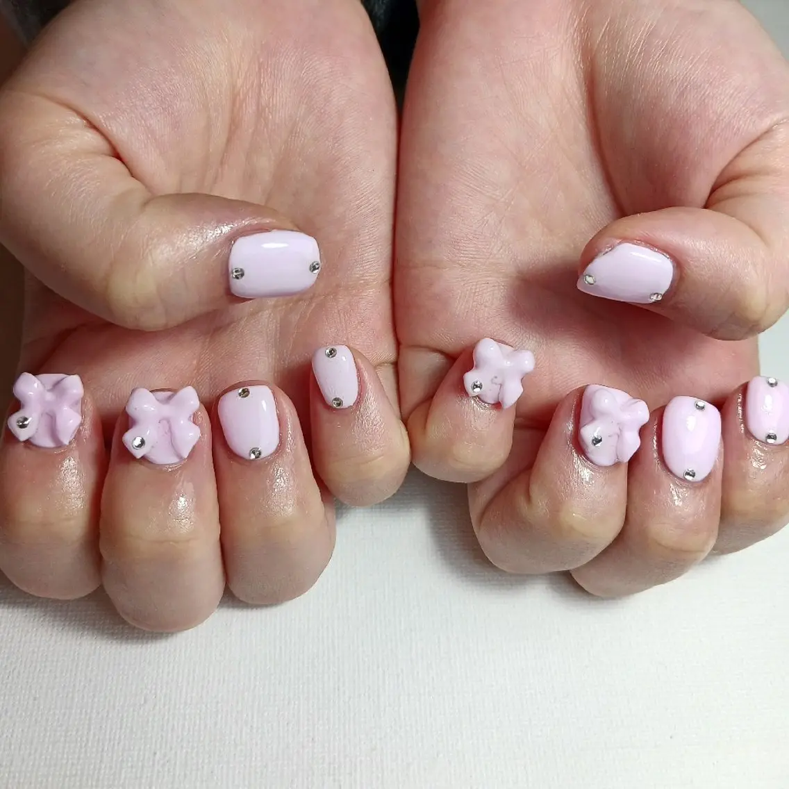 ネイル ジェルネイル 持ち込み ピンク リボン ショートネイル owlnail /持込みデザイン専門のネイルデザイン