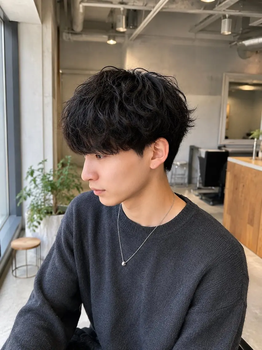 ショート パーマ メンズ パーマ 上村華女 髪質改善カラーのヘアスタイル