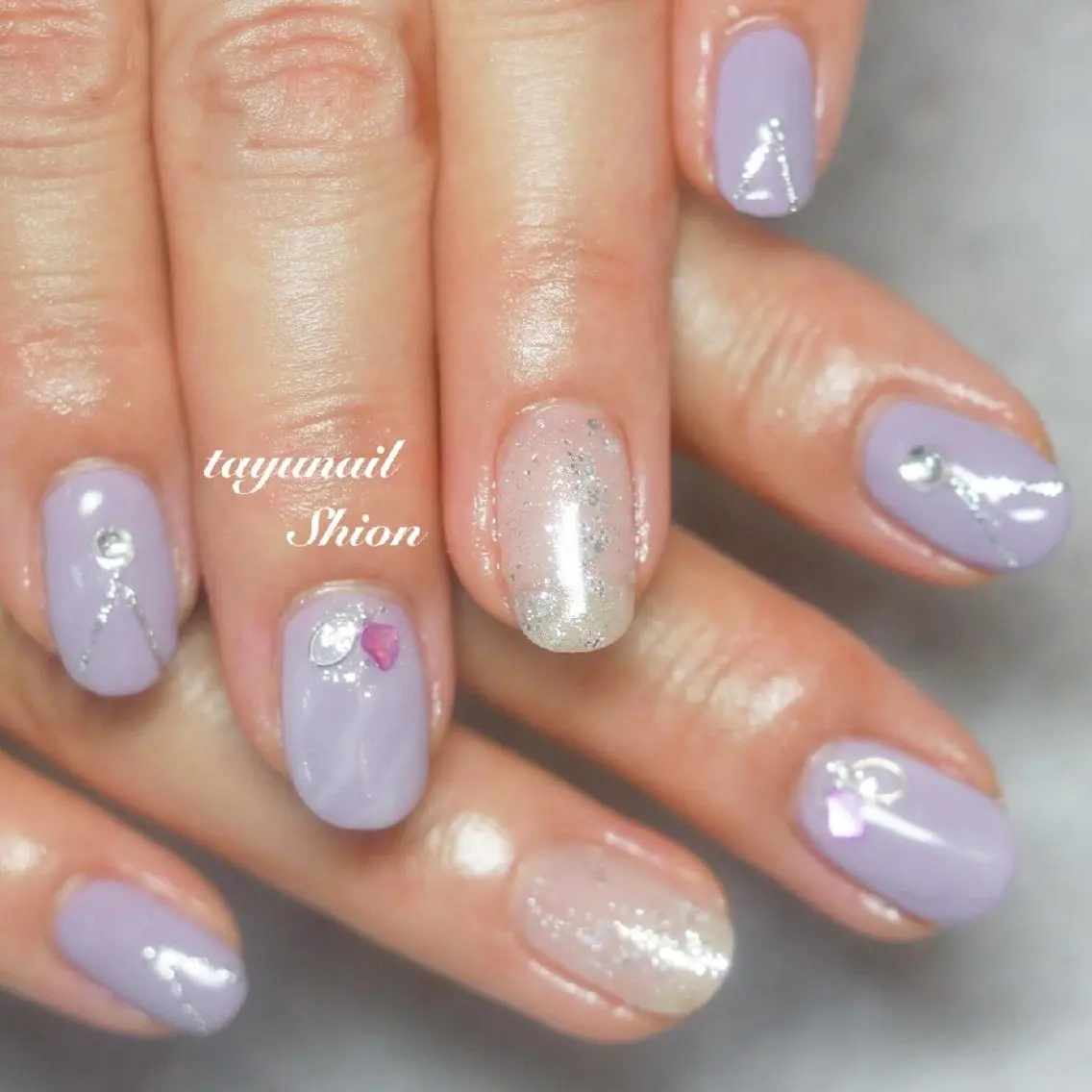 ネイル ブルー クリアネイル ジェルネイル パラジェル パープル ネイルサロン 【たゆnail】のネイルデザイン