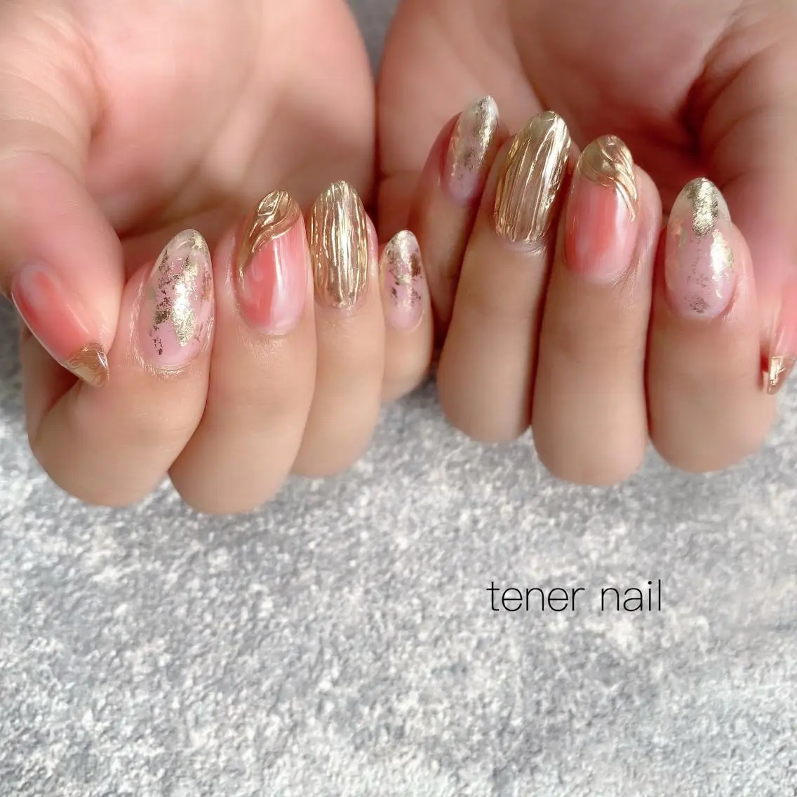 ネイル ミラーネイル ニュアンスネイル オレンジ テネルネイル tener nailのネイルデザイン