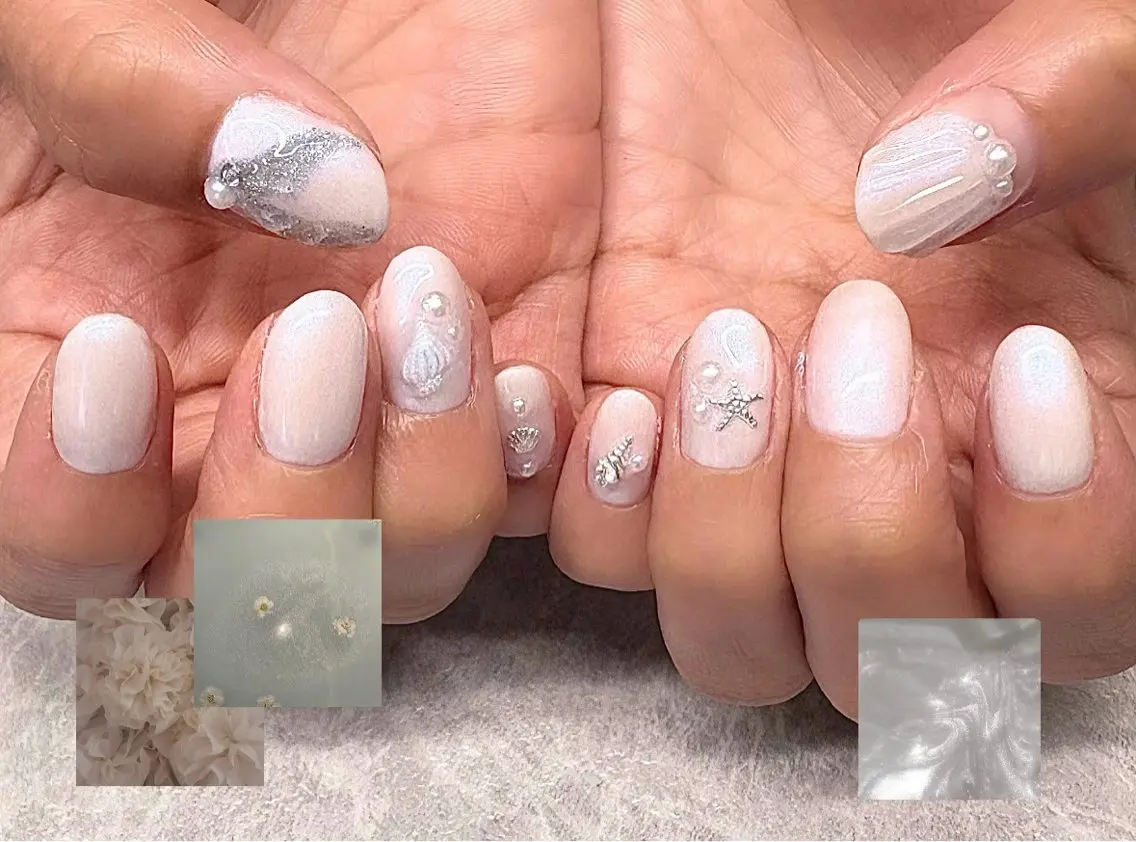 ネイル ホワイト Glisse _nailのネイルデザイン