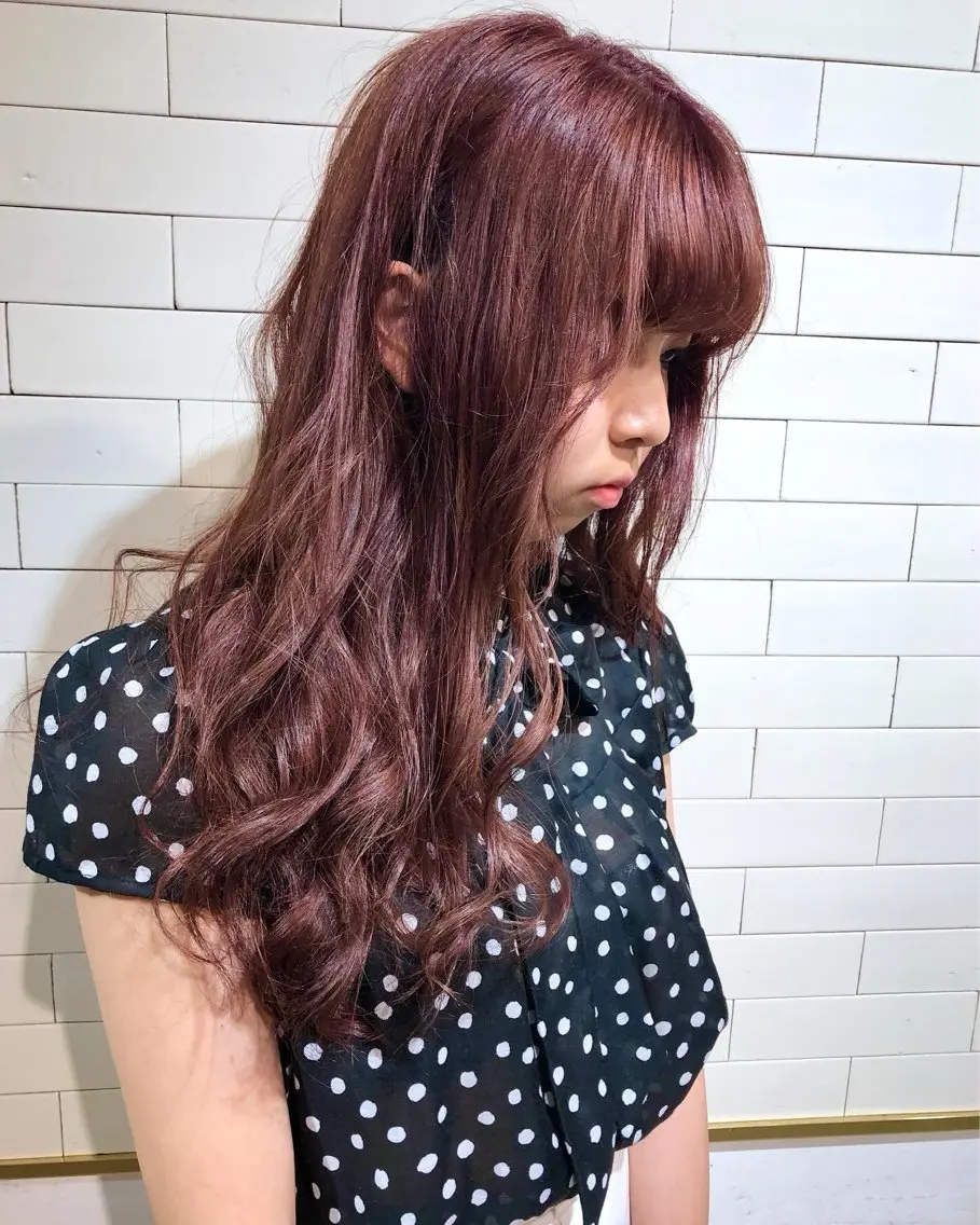 ロング カラー ダブルカラー ピンクカラー レッドカラー ヘアカラー 成城美容室 YOSHIMURAのヘアスタイル