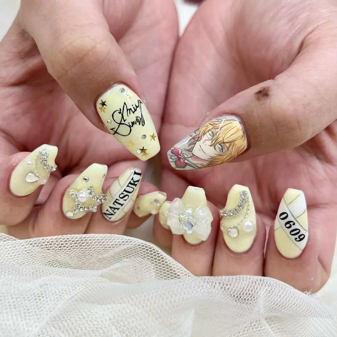 ロング ネイル リボン ハンドネイル 池袋痛ネイル Nok. 渡辺のネイルデザイン