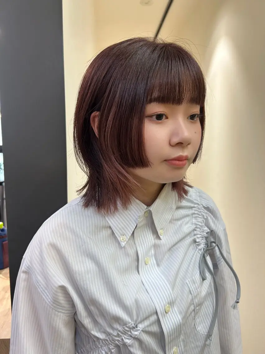 ミディアム カラー ブリーチ ブラウンカラー インナーカラー ピンクカラー ピンクブラウン カット ヘアカラー トリートメント hubhair レイヤー/透明感のヘアスタイル