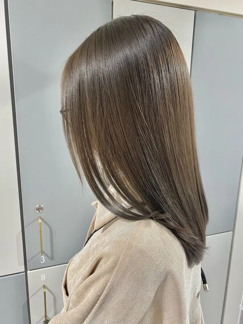 ミディアム カラー ブリーチ 透明感カラー グレージュ ブリーチなしカラー LOVESTOIKE 堂本のヘアスタイル