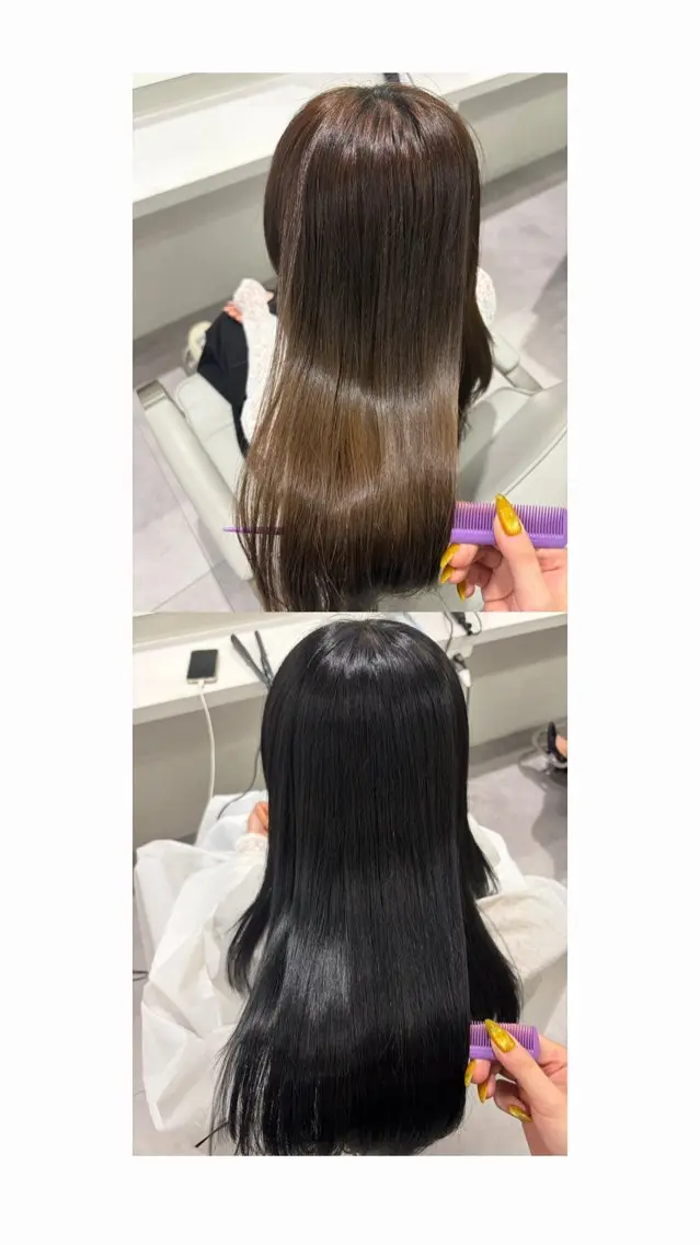 ロング カラー 黒髪 ブルーカラー ブルーブラック 透明感カラー ヘアカラー Mi yuのヘアスタイル