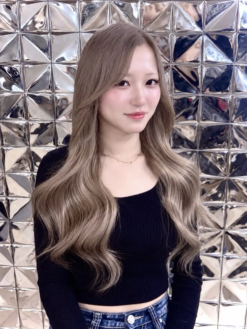 ロング カラー 透明感カラー グレージュ エクステ ロング ヘアカラー エクステ ラブスタシー博多店/ Mariaのヘアスタイル