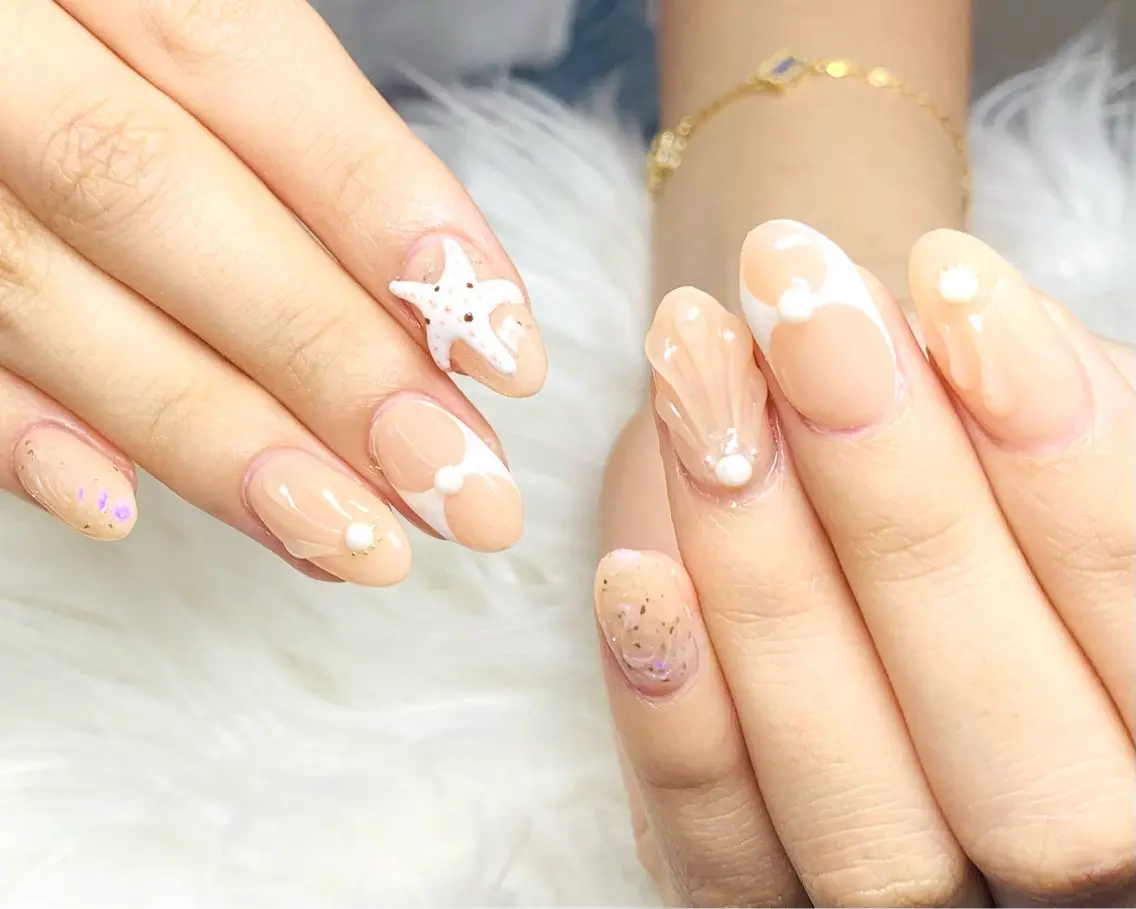 ネイル チークネイル 長さ出し フラッシュネイル フレンチネイル グラデーション ハンドネイル AN NAIL SALONのネイルデザイン