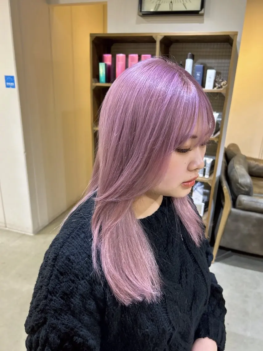 カラー ブリーチ ラベンダーカラー ピンクカラー ピンクラベンダー beleefric 🩵チセのヘアスタイル