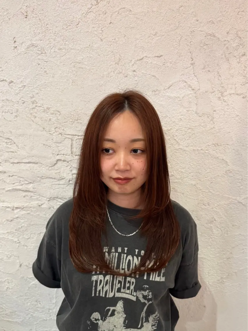 セミロング 顔周りカット レイヤーカット 遠藤 彩美/暖色系カラーのヘアスタイル