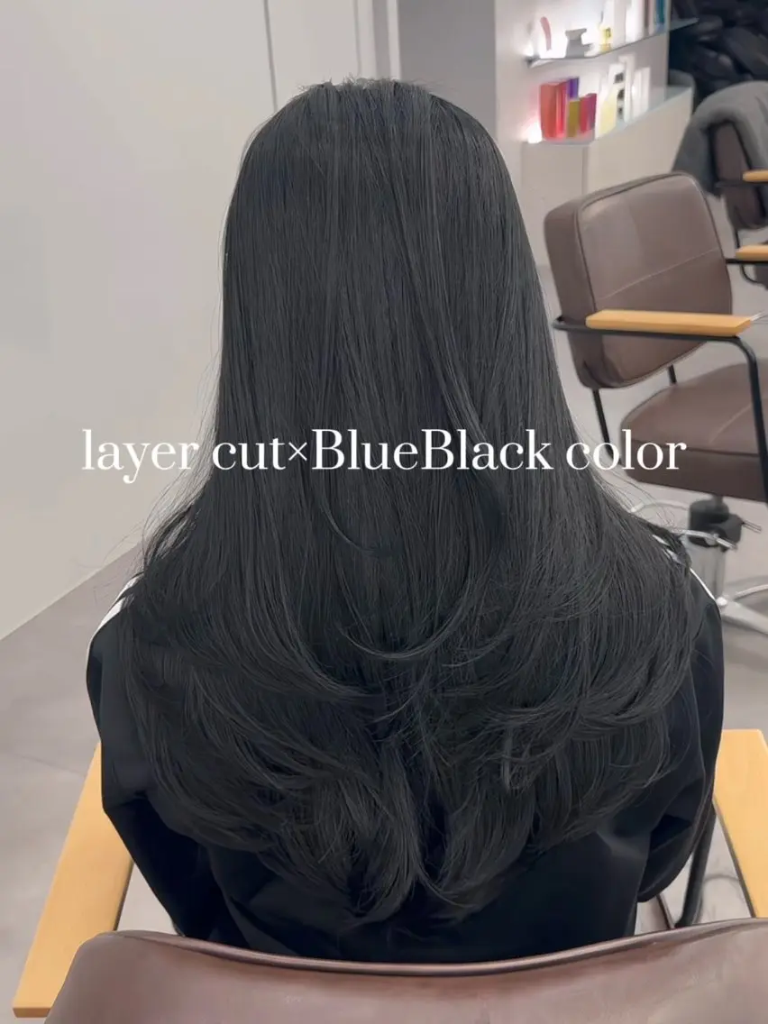 セミロング カラー 黒髪 ブルーカラー ブルーブラック レイヤーカット ヘアカラー 骨格別小顔カット/ 顔周りカット/金井のヘアスタイル
