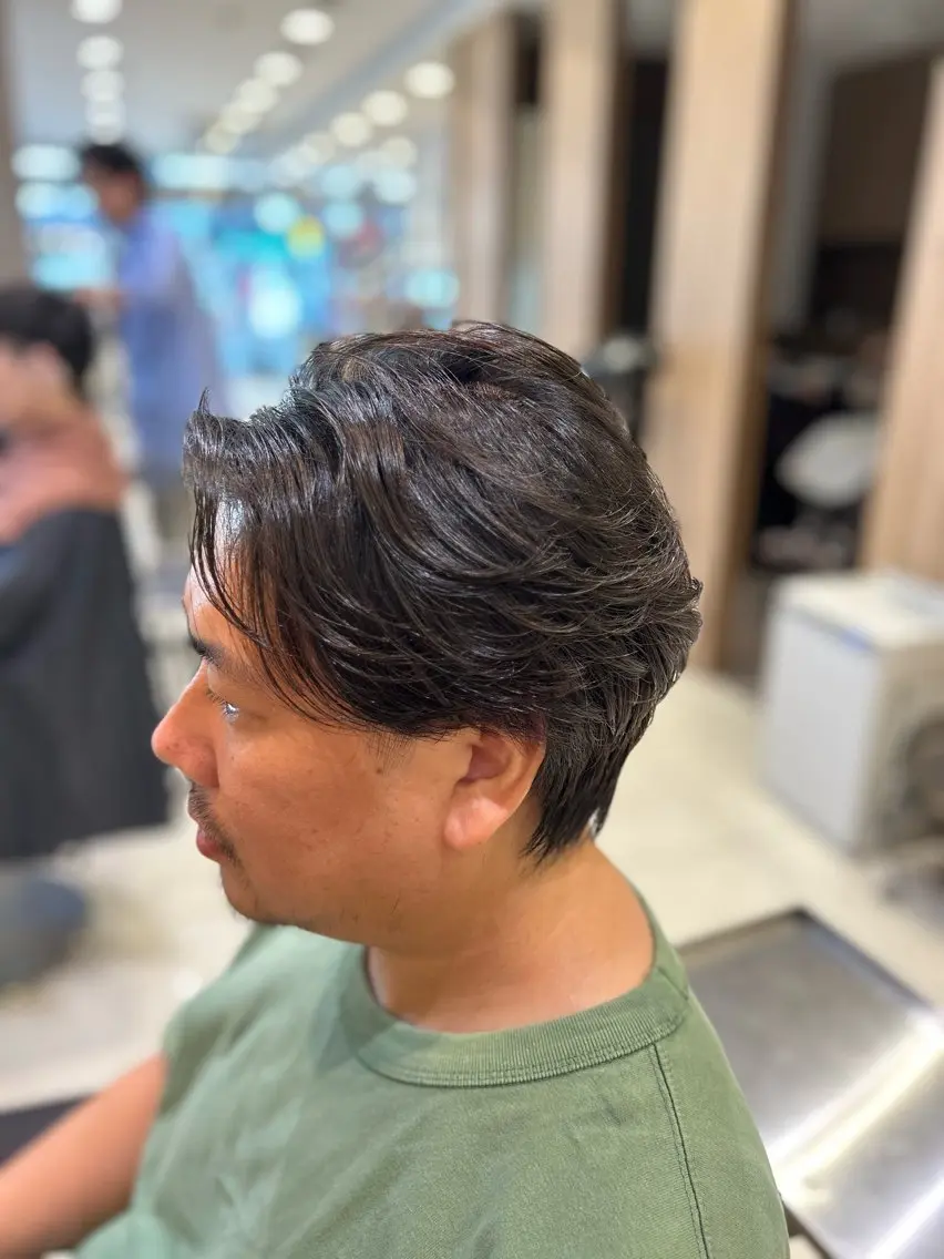 ショート パーマ メンズ カット パーマ ヘアセット メンズハイライト × perm Runoのヘアスタイル