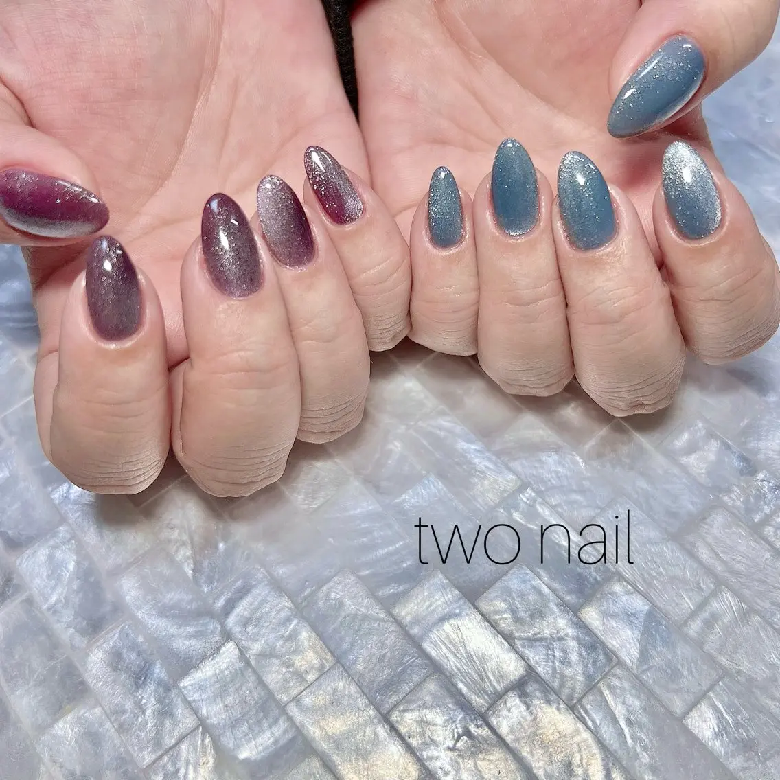 ネイル マグネットネイル ネイルチップ ホワイト ハンドネイル two nailのネイルデザイン