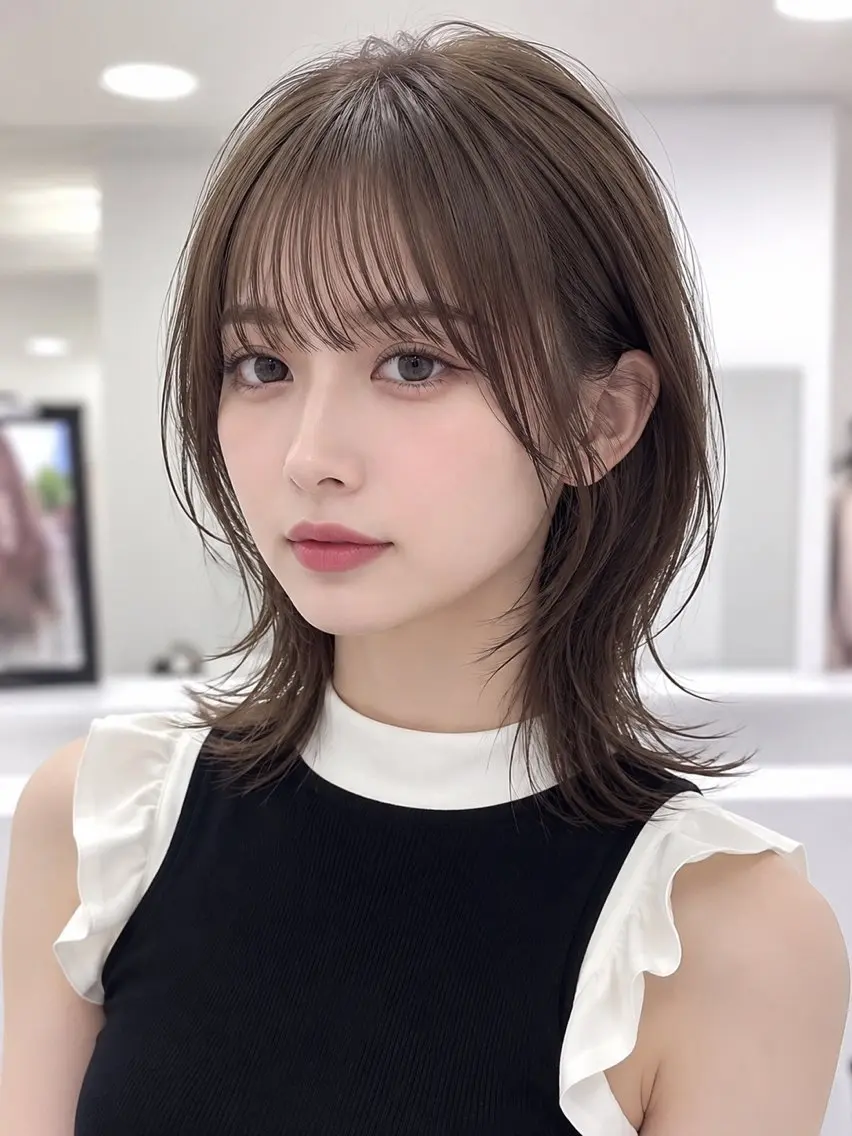 ミディアム ボブ 髪質改善 韓国風ヘア レイヤーカット 縮毛矯正 カット ヘアカラー トリートメント 髪質改善/レイヤー/ 佐藤 舞🌷🫧のヘアスタイル