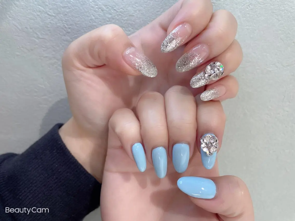 ミディアム ネイル ストーンネイル ハンドネイル 《LB》ラブリエ Nail&eyeのマツエク・マツパデザイン