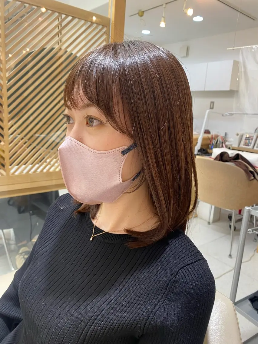 ミディアム カラー カット ヘアカラー トリートメント 安永 涼のヘアスタイル