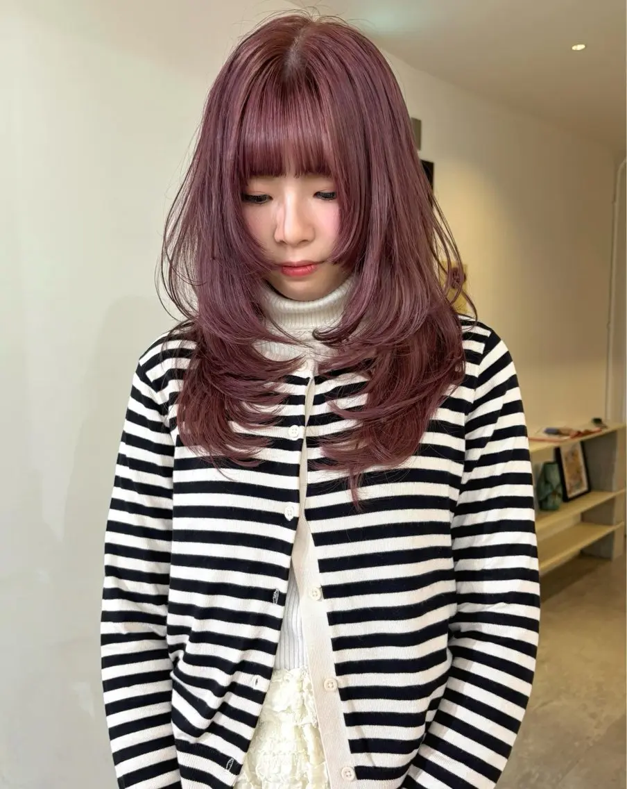 セミロング カラー カット ヘアカラー mizuki/ピンク ベージュ.レイヤーのヘアスタイル
