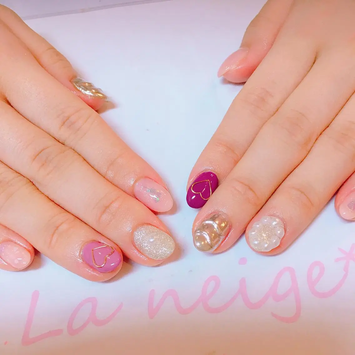 ネイル ハート La neige* yuki 🐩🌙のネイルデザイン