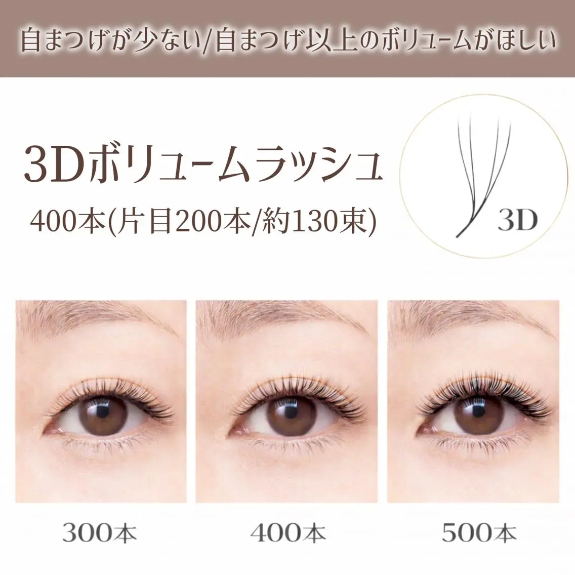 【3Dボリュームラッシュ🌟400本(130束)】負担最小❕️自まつげでは実現できないボリューム感を実現🤍の写真