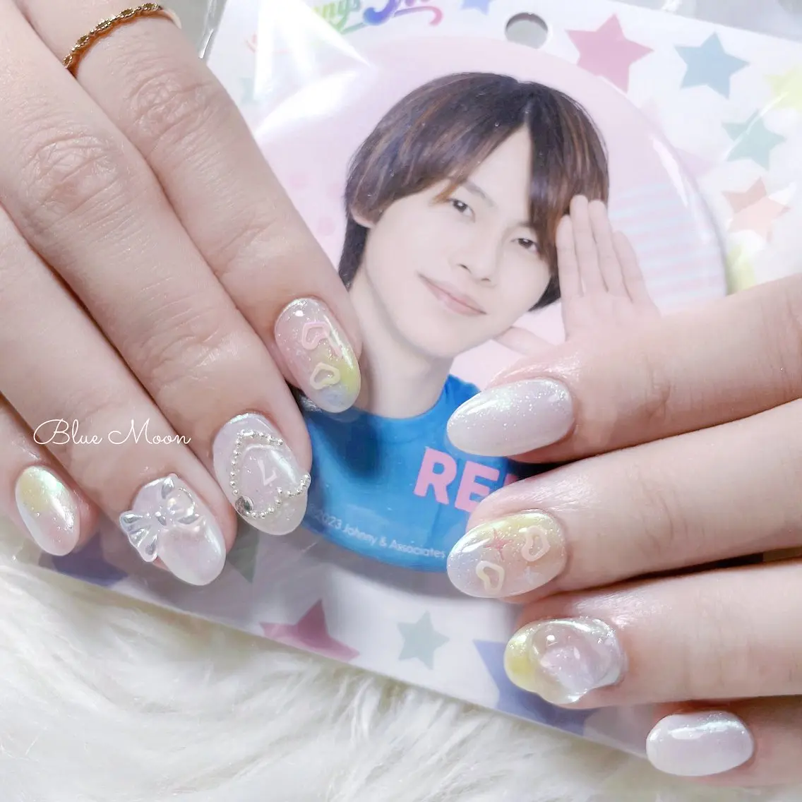 ネイル ハート ミラーネイル リボン ハンドネイル フットネイル ハンドケア nail salon Blue Moonのネイルデザイン