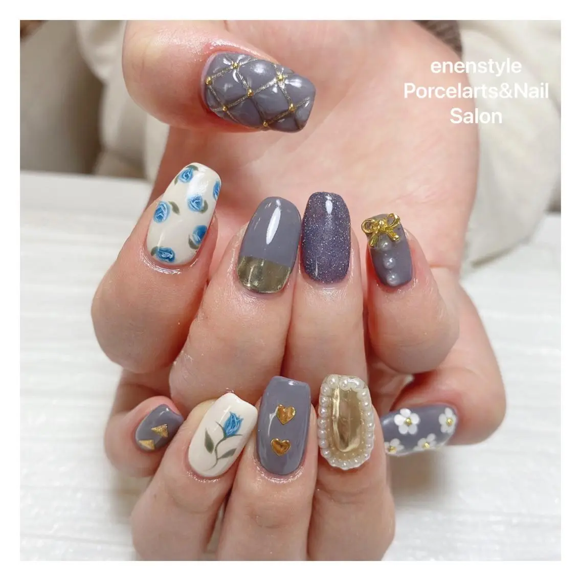 ミディアム ネイル ハンドネイル 🐾enen style 🐾のネイルデザイン