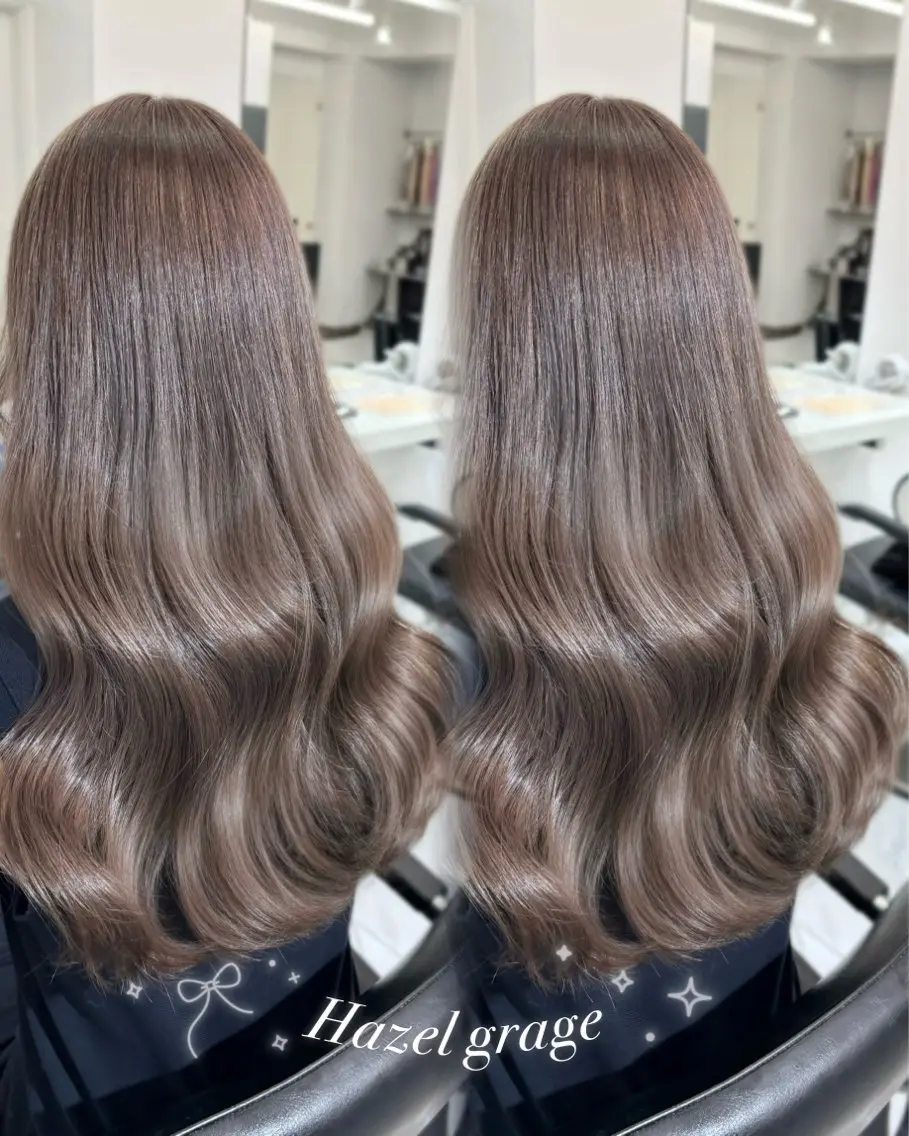 ロング カラー ブリーチ 透明感カラー グレージュ ヘーゼル カット ヘアカラー トリートメント 盛れる顔まわり🤍 渋谷/Risa🎀のヘアスタイル
