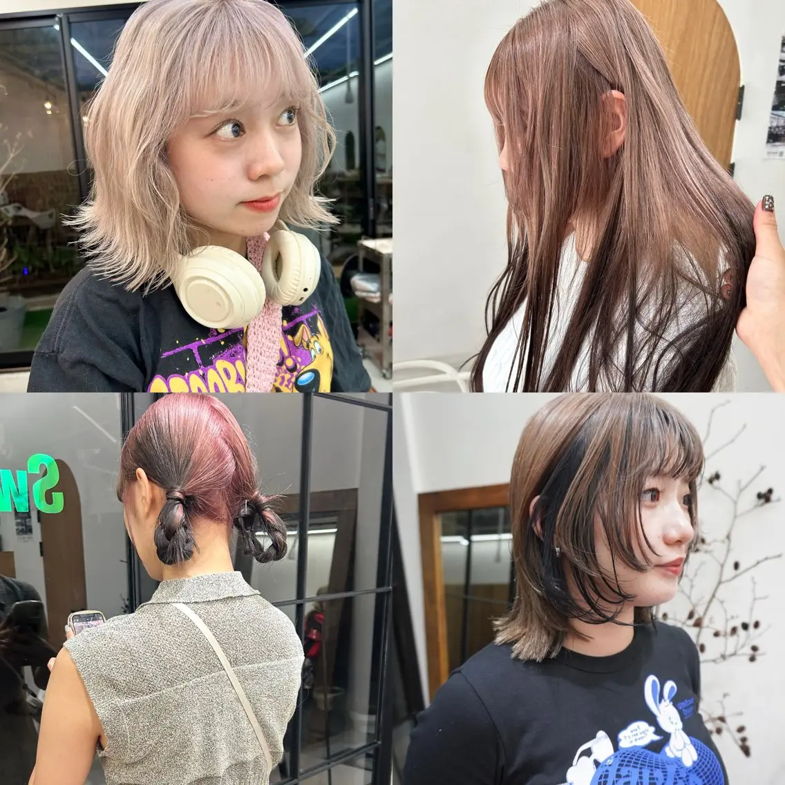 ミディアム カラー パーマ ヘアアレンジ デザインカラー/ボブ ブリーチカラー/ユリのヘアスタイル