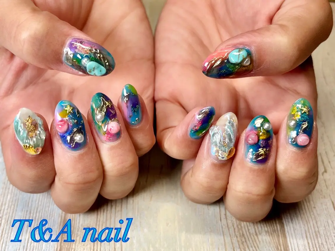 ネイル 長さ出し ジェルネイル ニュアンスネイル スカルプネイル 夏ネイル T&A nailのネイルデザイン