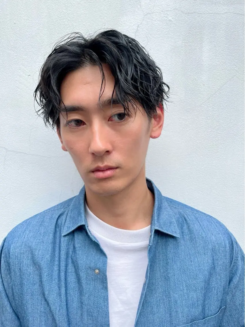 ミディアム メンズ カット 縮毛矯正 フェード/韓国 原宿👑レンのヘアスタイル