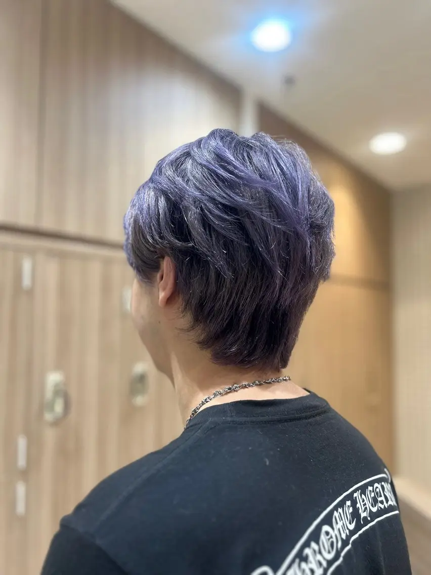ショート カラー メンズ ヘアカラー メンズハイライト × perm Runoのヘアスタイル