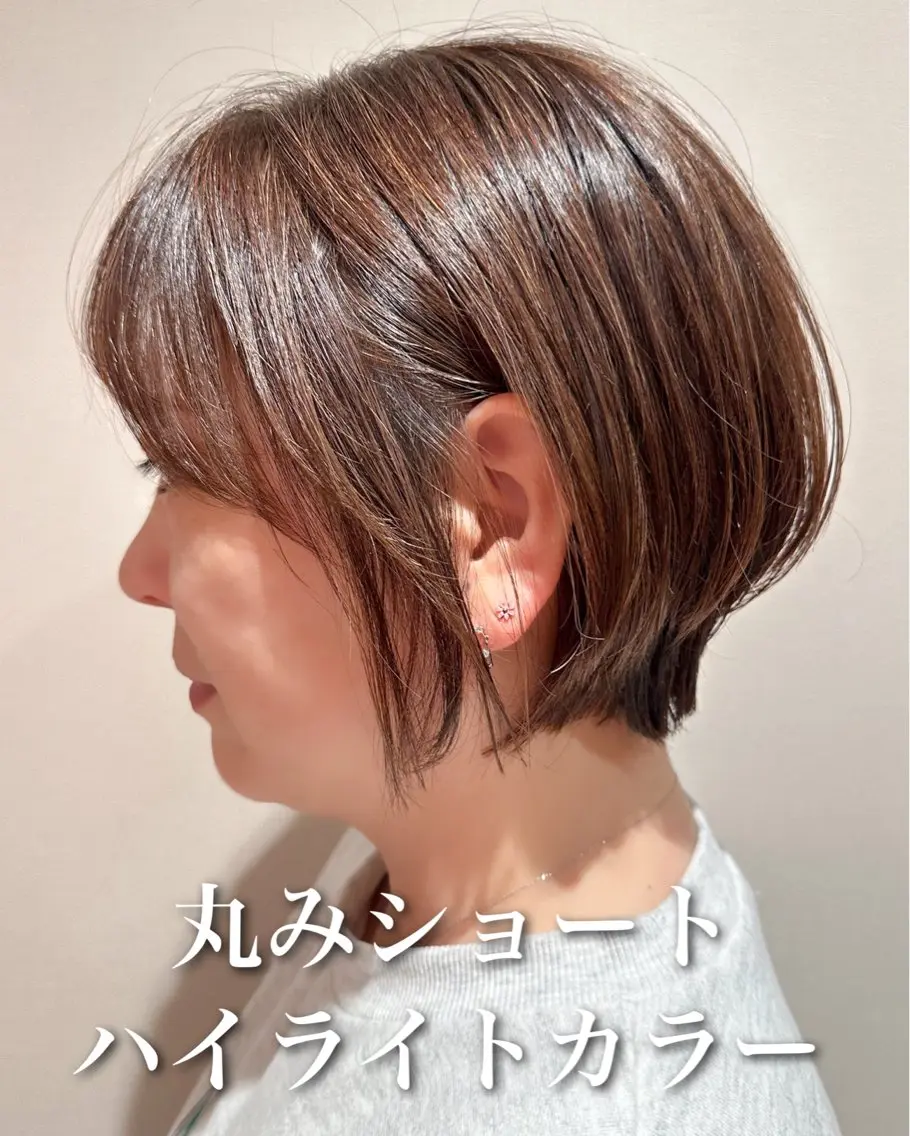 ショート カラー ショートボブ 丸みショート 透明感カラー ハイライトカラー イルミナカラー 韓国風パーマ❁ fu-ka❁艶カラーのヘアスタイル