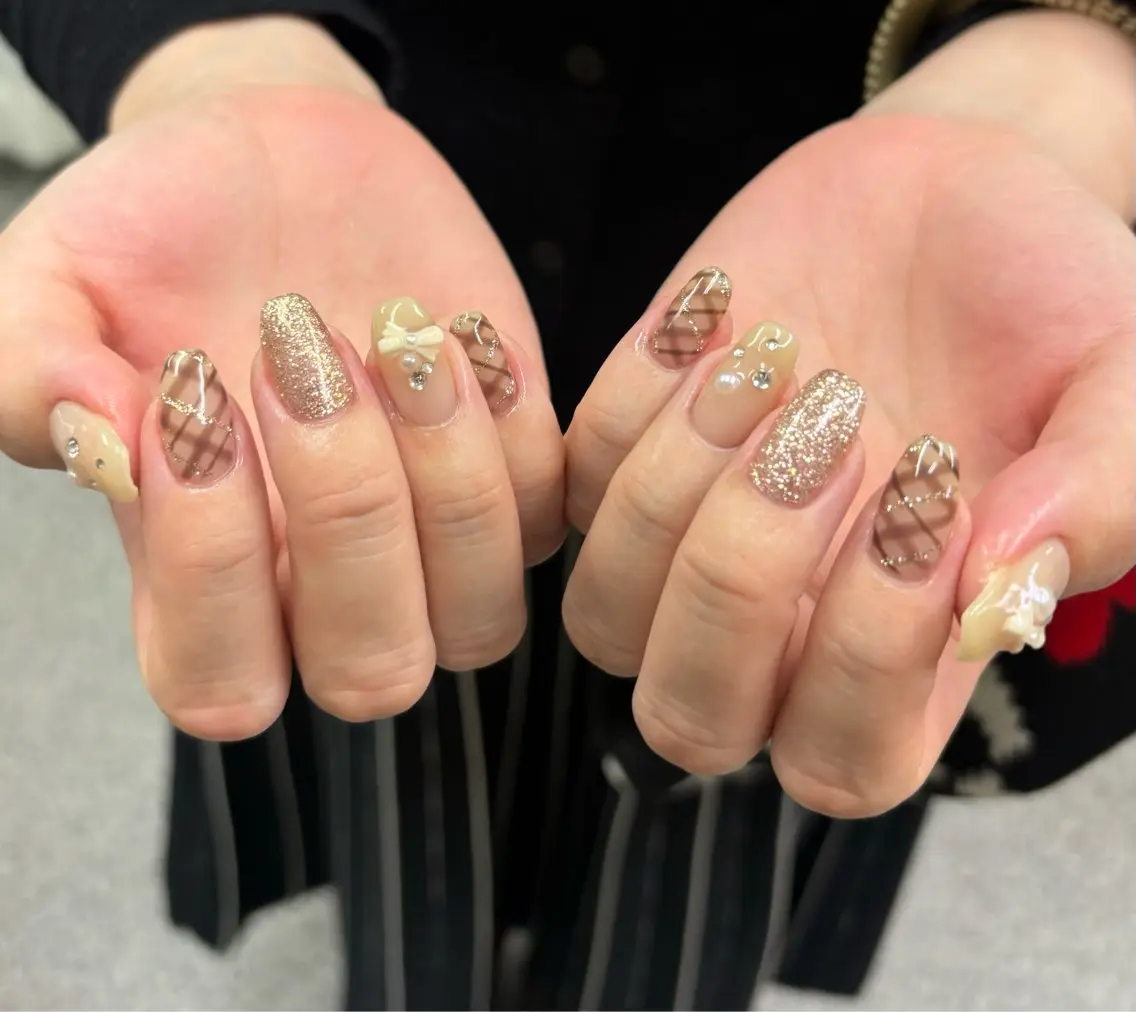 ネイル リボン ハンドネイル nail salon Howdyのネイルデザイン