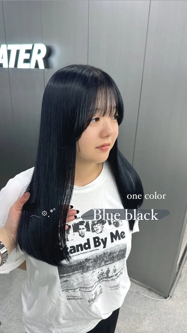 【暗染‼️黒染め不使用🩶一時的に暗くする方‼️🫐暗髪🫐】ツヤ感たっぷりの暗髪🦋【オンカラー＋炭酸Spa】の写真