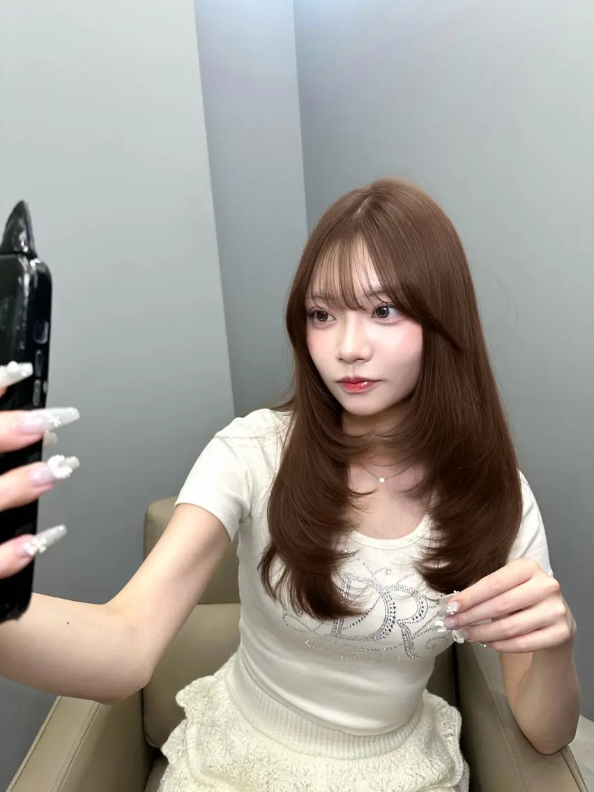 ミディアム カット ヘアカラー トリートメント 韓国/ワンホンヘア 髪質改善/MaCoのヘアスタイル