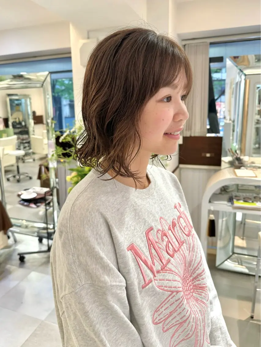 ミディアム パーマ ミディアムパーマ ボブ カット パーマ トリートメント デジタルパーマ 🌀ボブ　萩原　龍のヘアスタイル