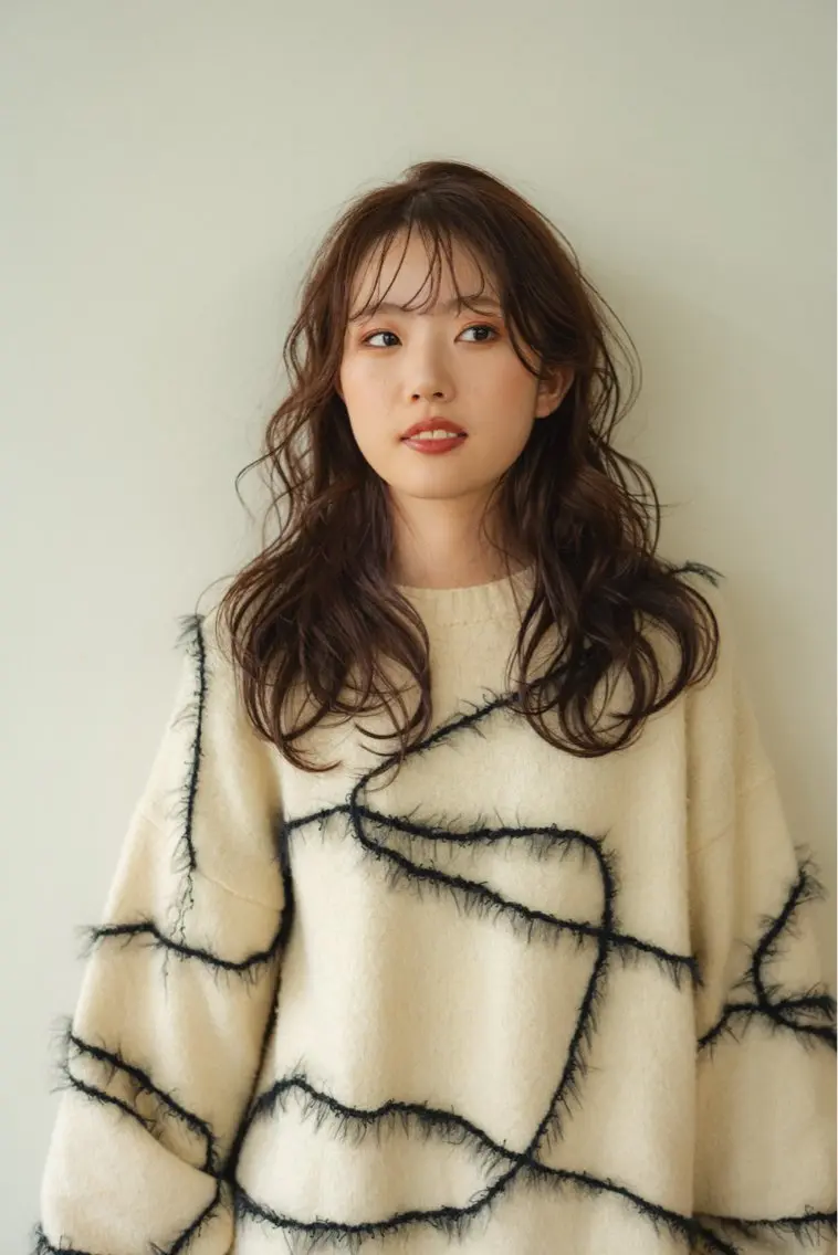 セミロング カラー ブラウンカラー ラベンダーカラー ラベンダーブラウン カット plus HAIR いずみのヘアスタイル