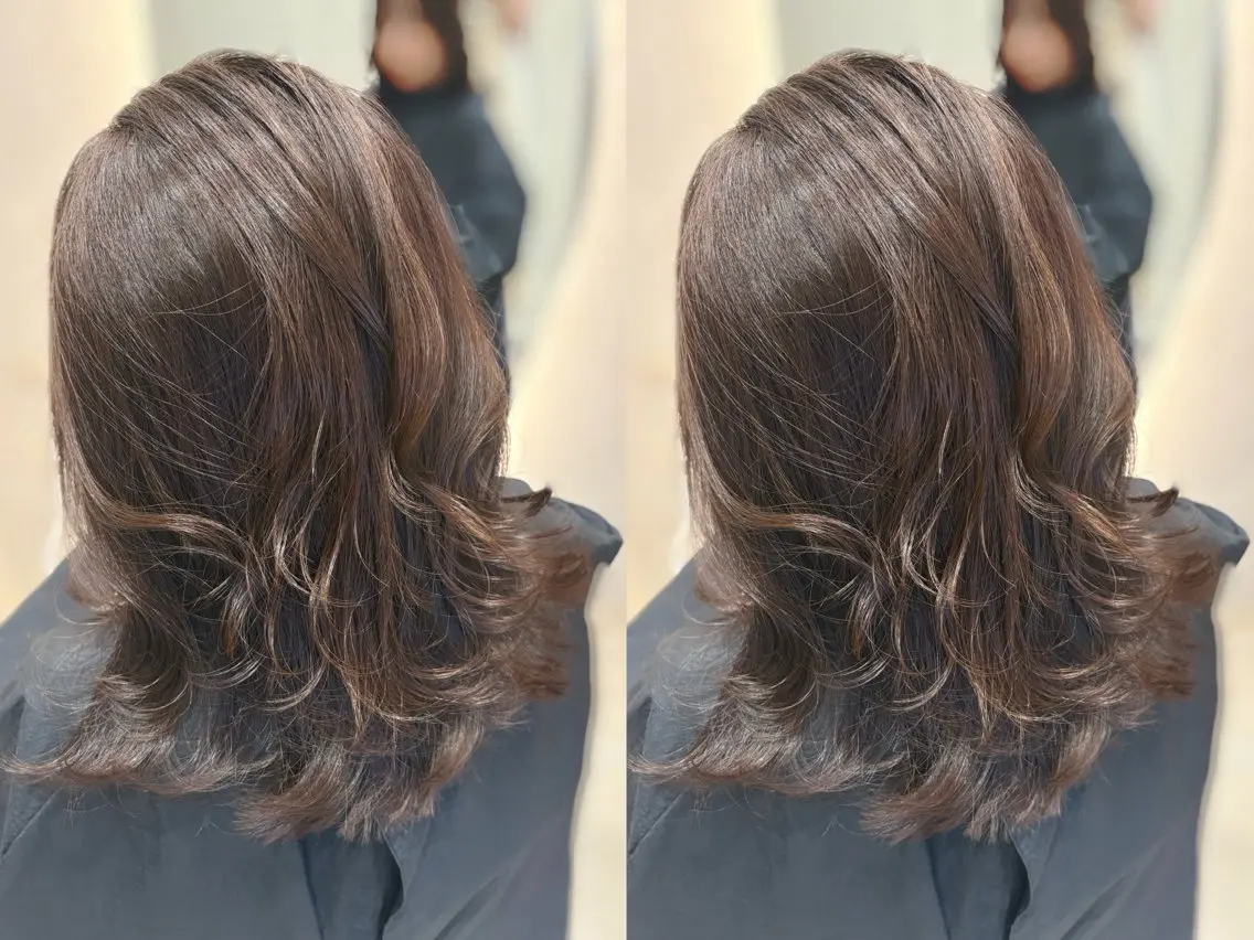 セミロング カット トリートメント ヘアセット 上品♡韓国レイヤー ‎🤍のの‎🤍のヘアスタイル
