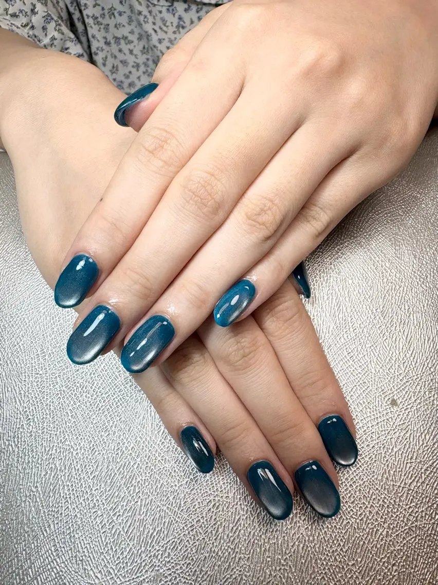 ネイル ブルー マグネットネイル ワンカラーネイル ハンドネイル ✨韓国✨nail salonLumieのネイルデザイン