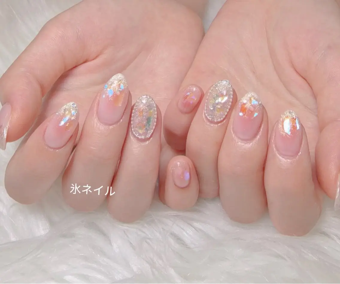 ネイル オーロラネイル チークネイル ドット フレンチネイル ジェルネイル ハンドネイル Floria nail salonのネイルデザイン