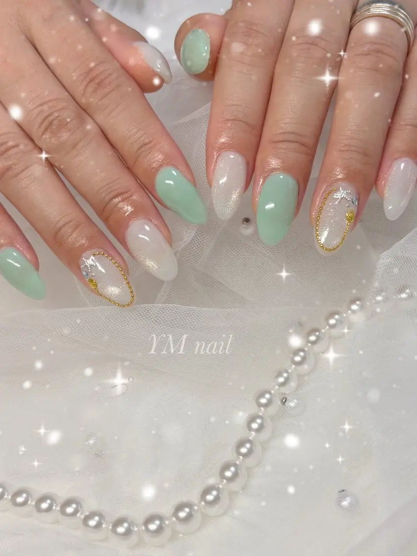 ネイル ブルー マグネットネイル 夏ネイル ハンドネイル YM nailのネイルデザイン