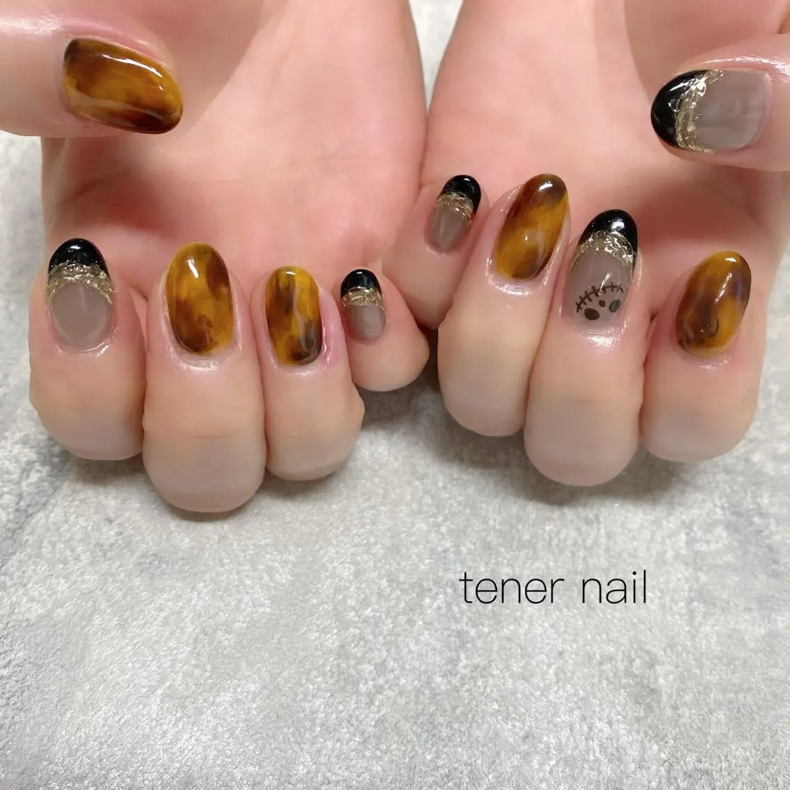 ネイル べっ甲ネイル フレンチネイル ハロウィン テネルネイル tener nailのネイルデザイン